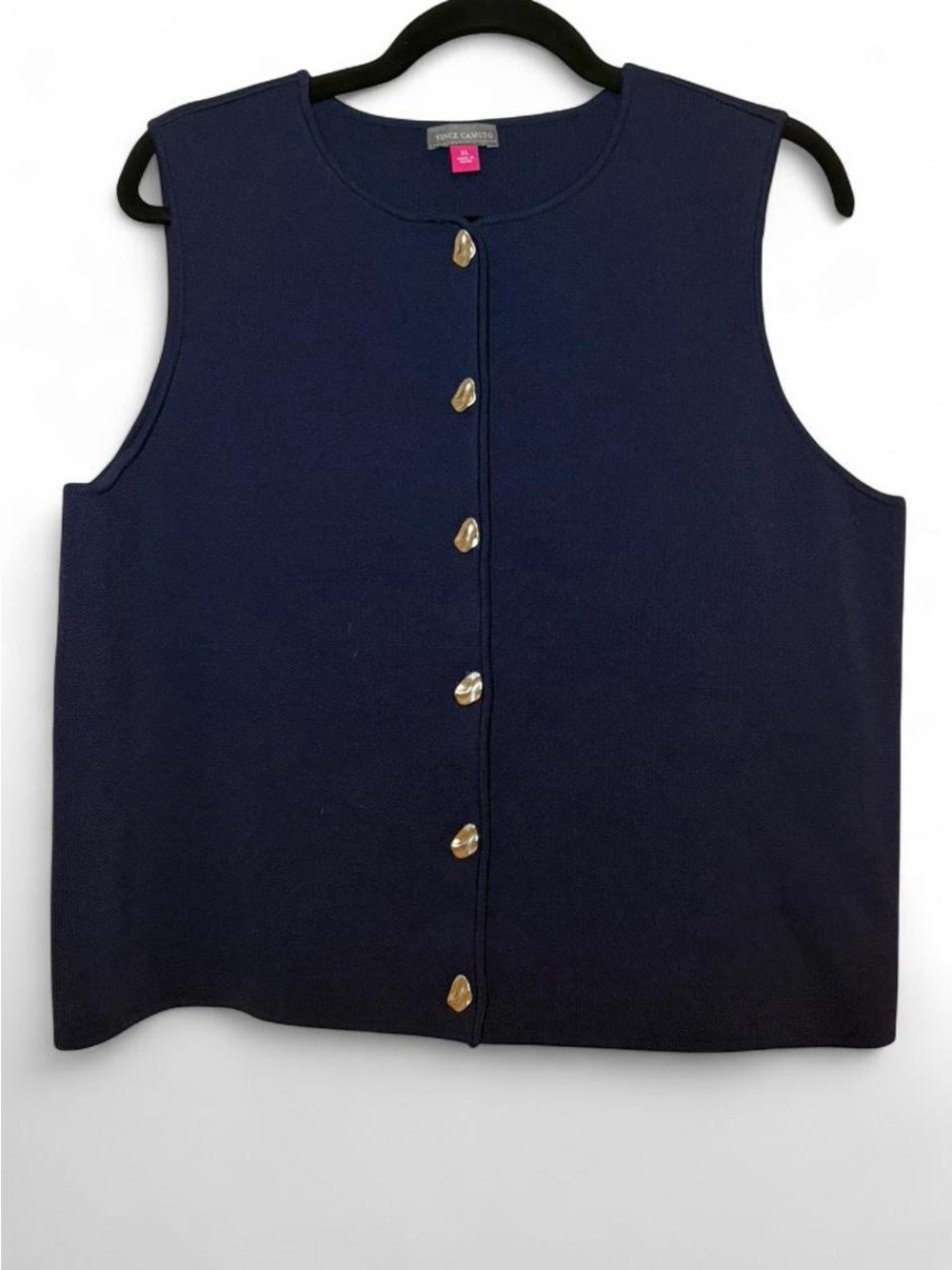 Vince Camuto Navy Sleeveless Button-Front Shell with Silver Buttons